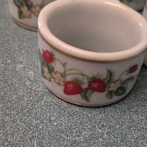 Vintage Strawberry Pattern Ceramic Napkin Rings Made For Avon